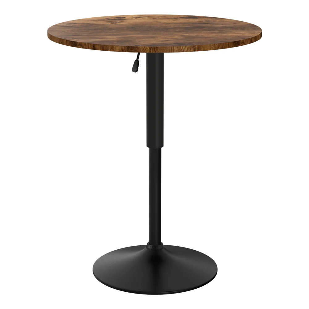 Height Adjustable Bar Table 360 Swivel Round Gaslift Design 60cm Rustic Brown Black - Image 3
