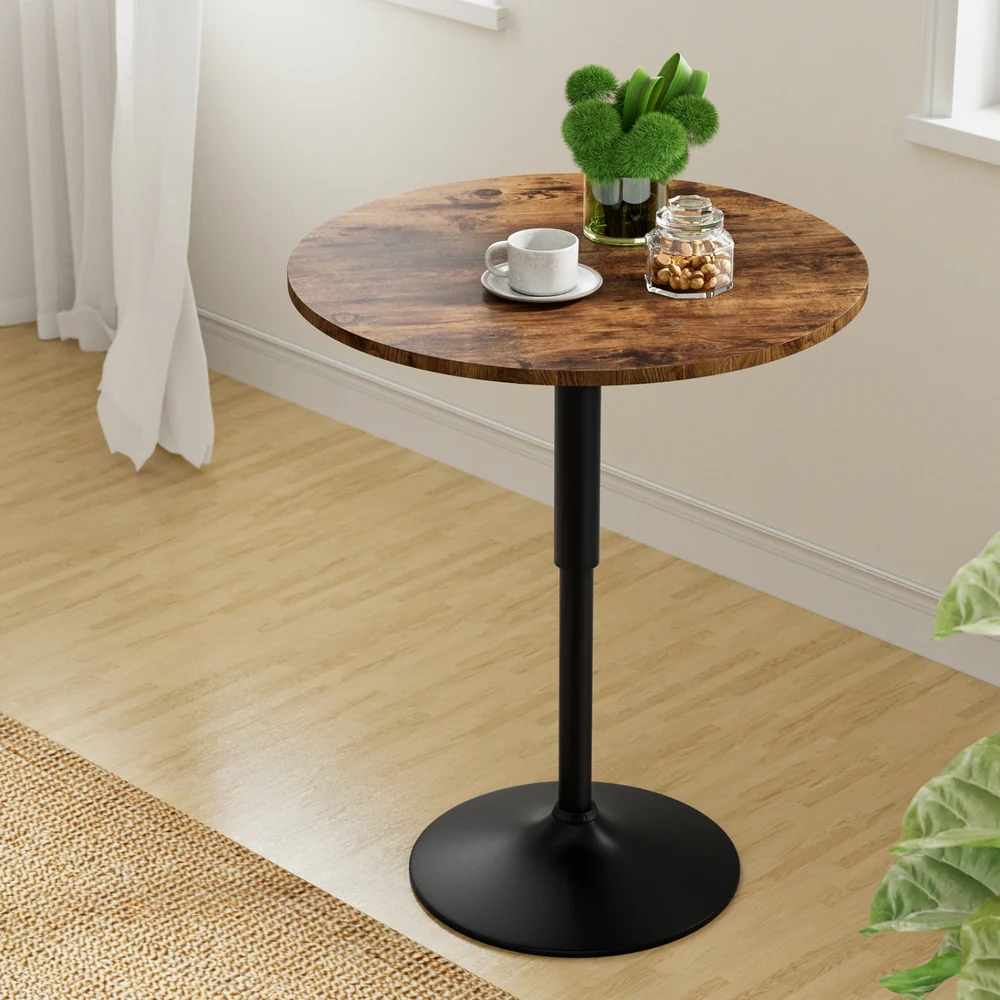 Height Adjustable Bar Table 360 Swivel Round Gaslift Design 60cm Rustic Brown Black - Image 7