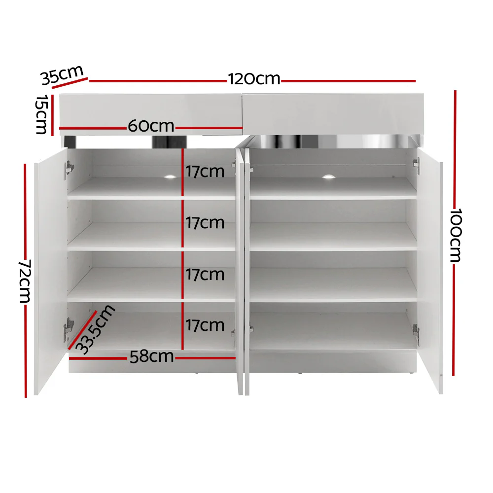 High Gloss 2-Door Shoe Cabinet – White - Image 3