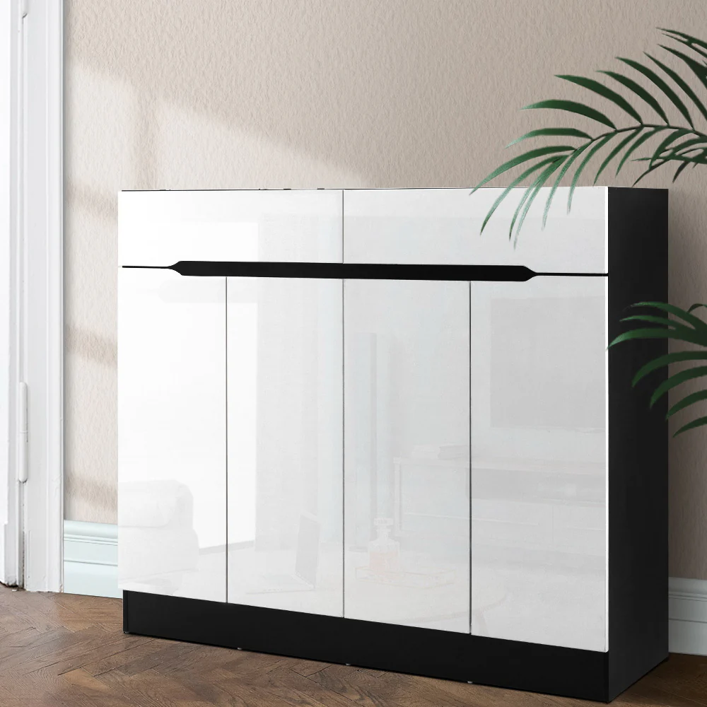 High Gloss 2-Door Shoe Cabinet – White & Black