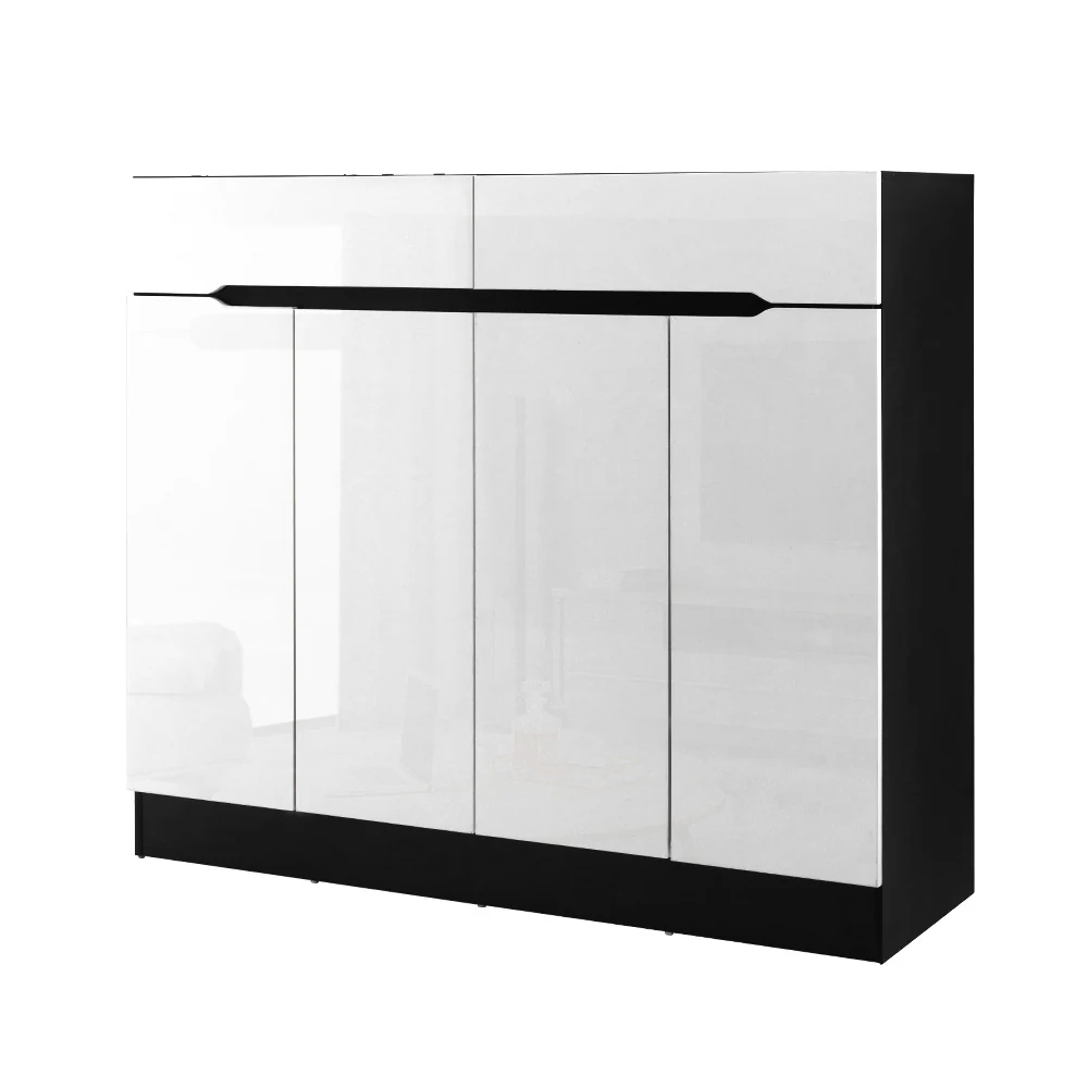 High Gloss 2-Door Shoe Cabinet – White & Black - Image 2