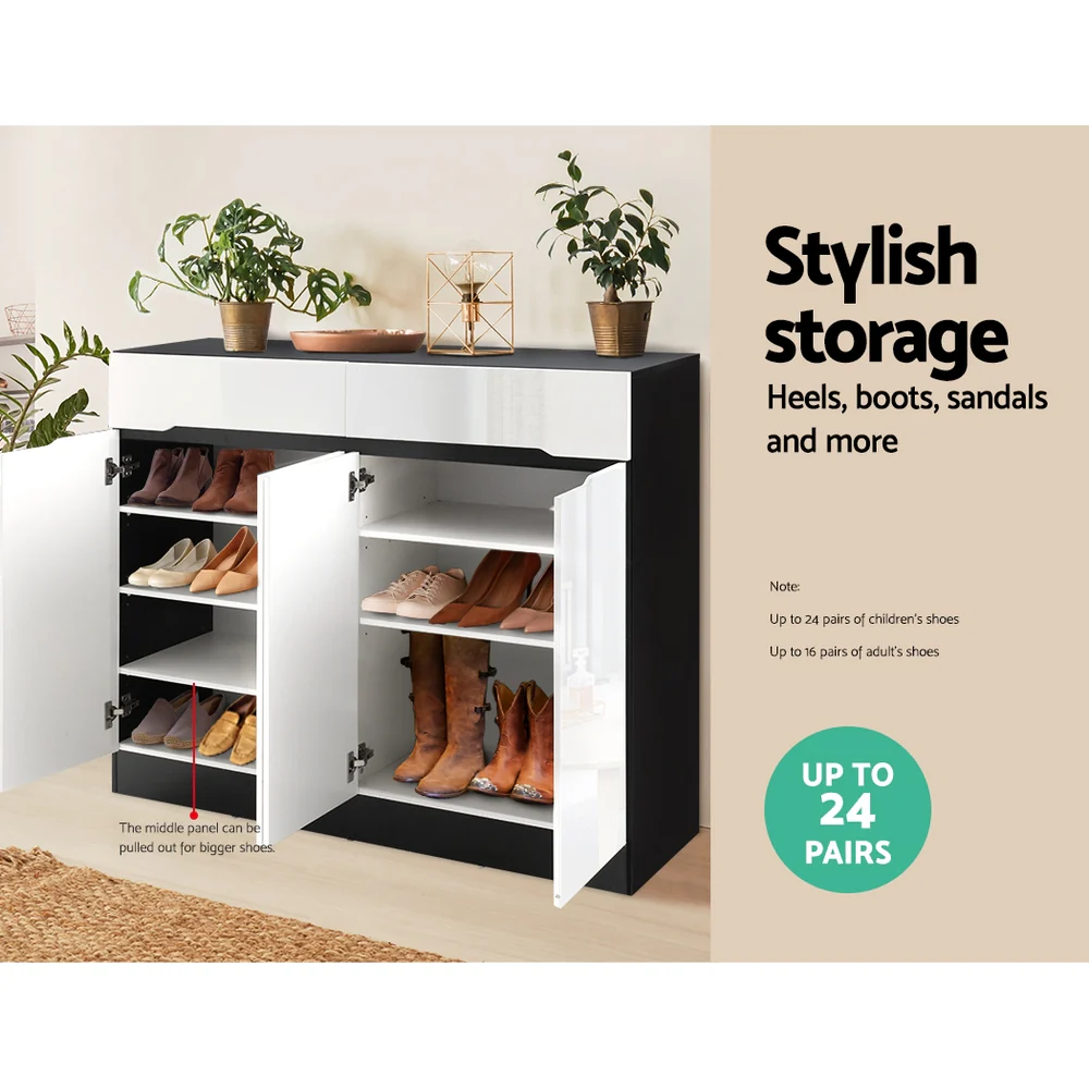 High Gloss 2-Door Shoe Cabinet – White & Black - Image 5