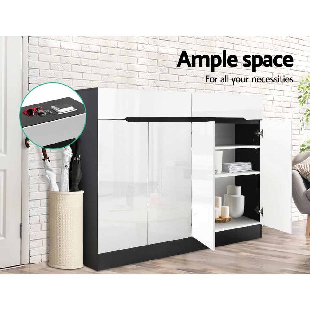 High Gloss 2-Door Shoe Cabinet – White & Black - Image 7
