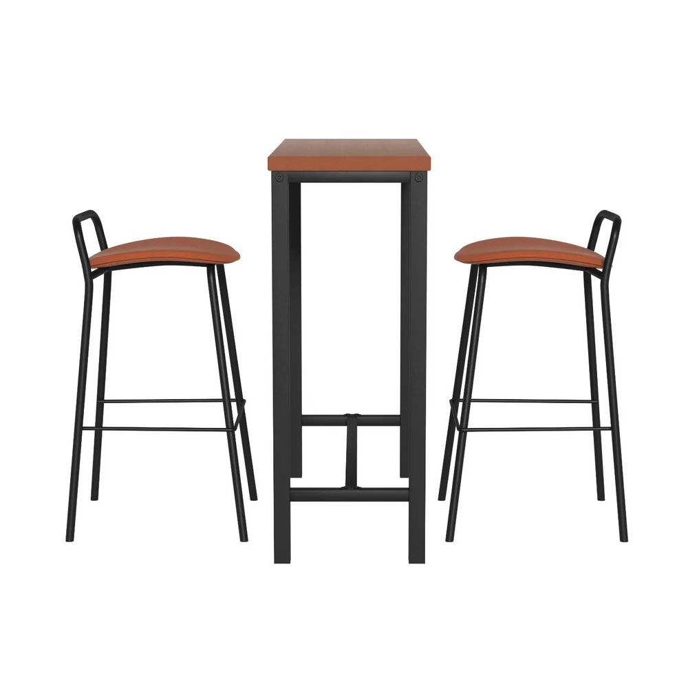 Industrial Bar Table and Stools Set – Brown & Black (Set of 3) - Image 4
