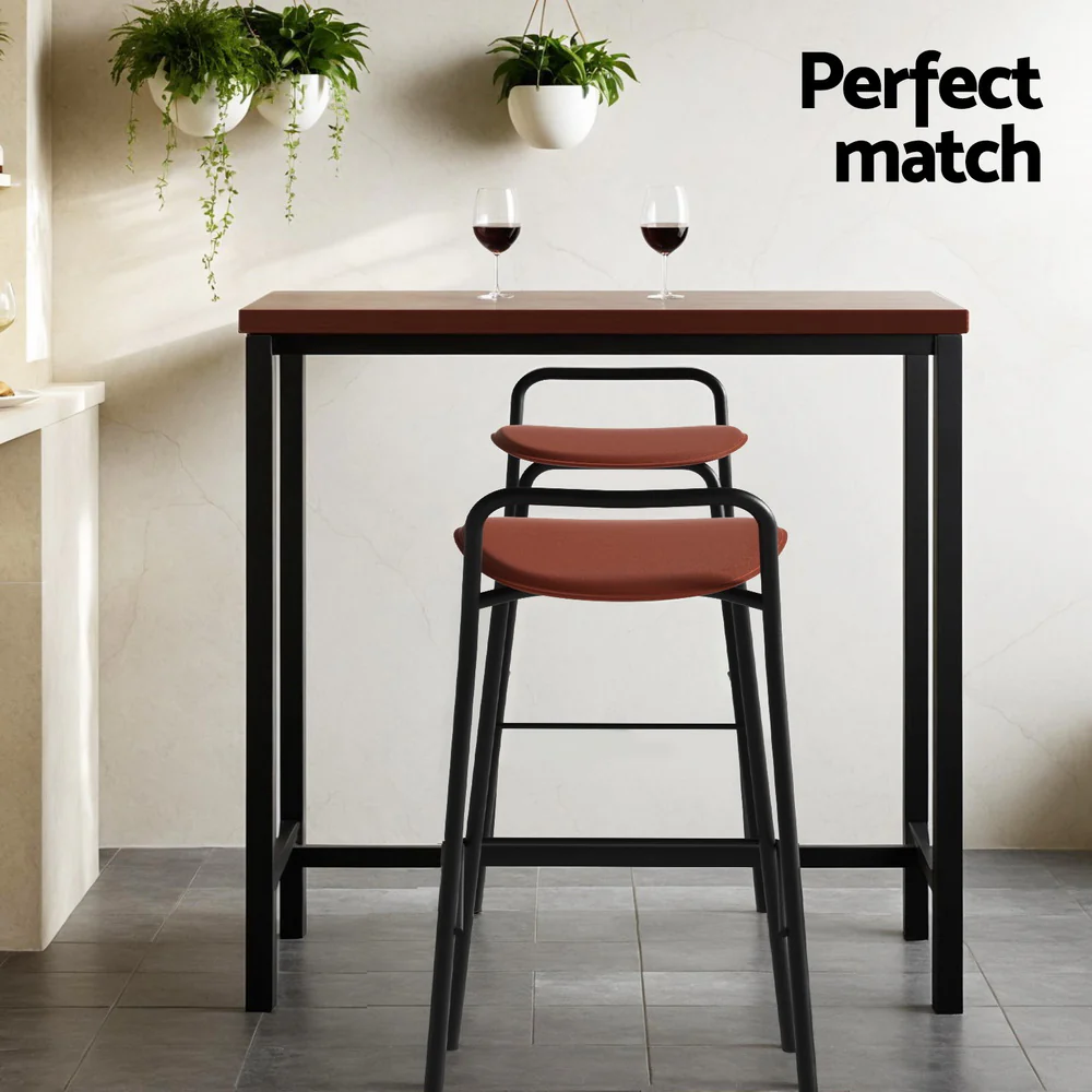 Industrial Bar Table and Stools Set – Brown & Black (Set of 3) - Image 6