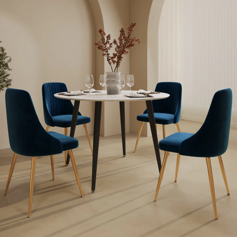 Juliette Dining Set With 4 Blue Velvet Chairs - Image 2