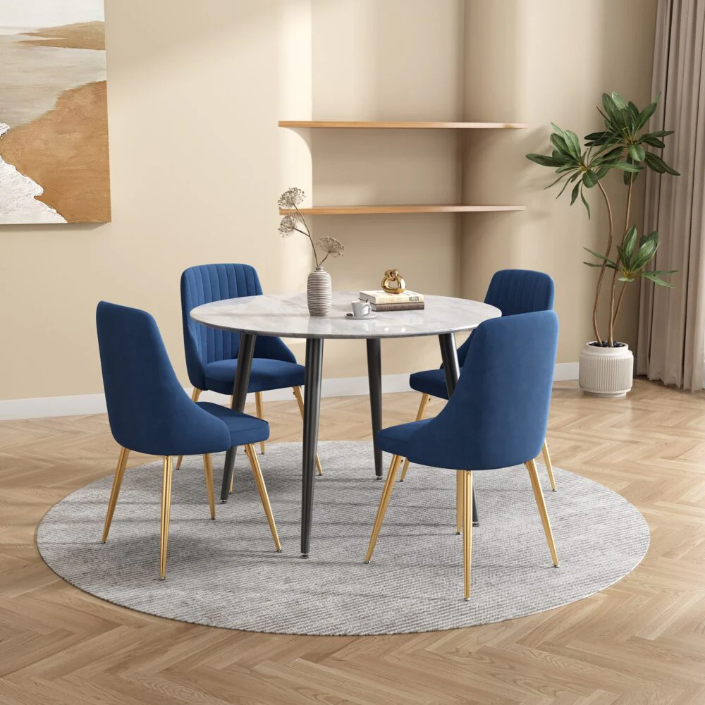 Juliette Dining Set With 4 Blue Velvet Chairs - Image 3