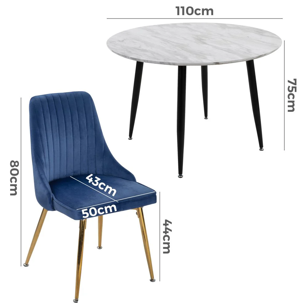 Juliette Dining Set With 4 Blue Velvet Chairs - Image 4