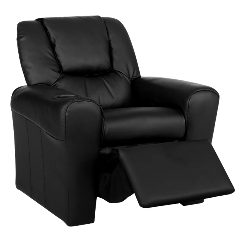Kids Recliner Chair PU Leather Sofa Lounge Couch Children Armchair Black - Image 3