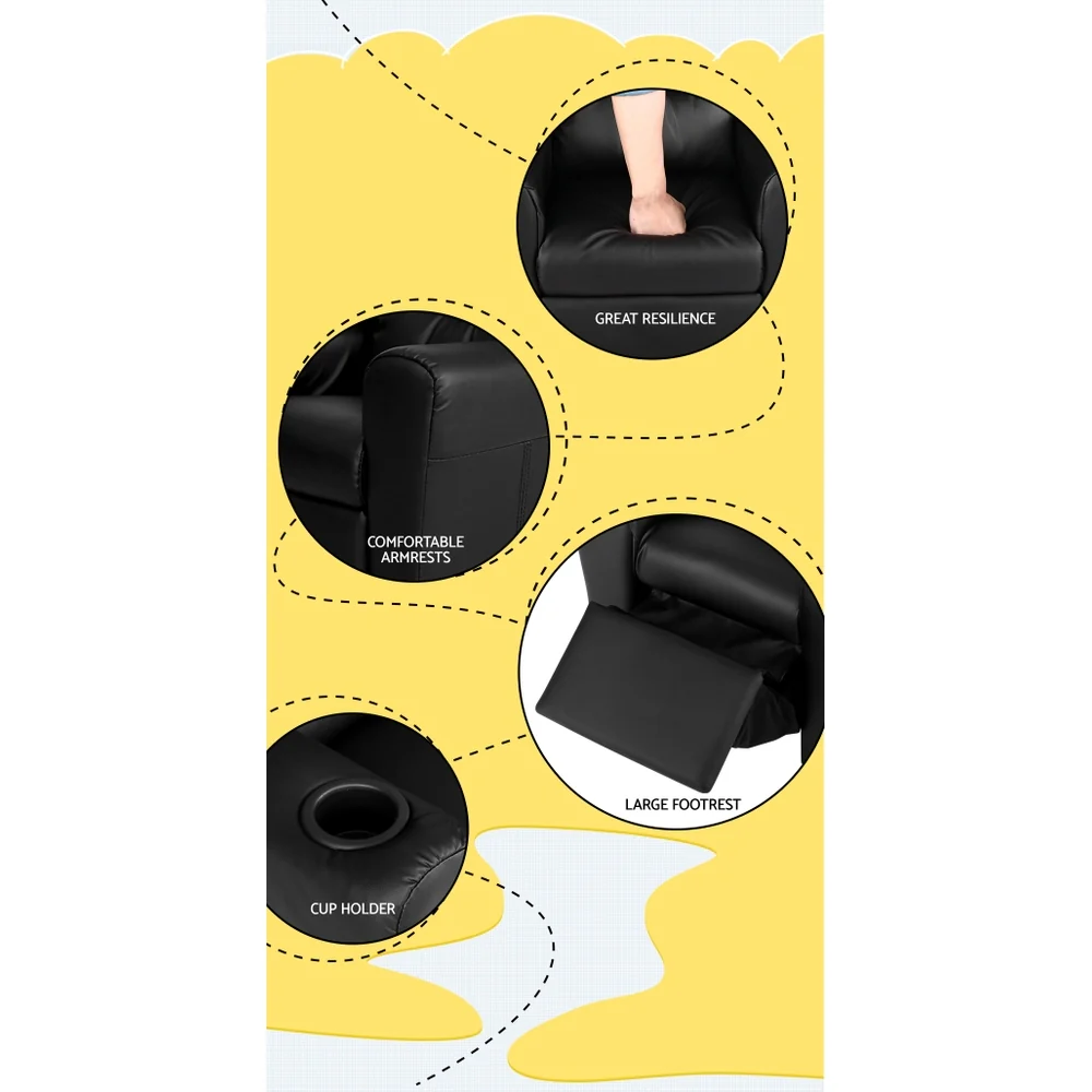 Kids Recliner Chair PU Leather Sofa Lounge Couch Children Armchair Black - Image 6