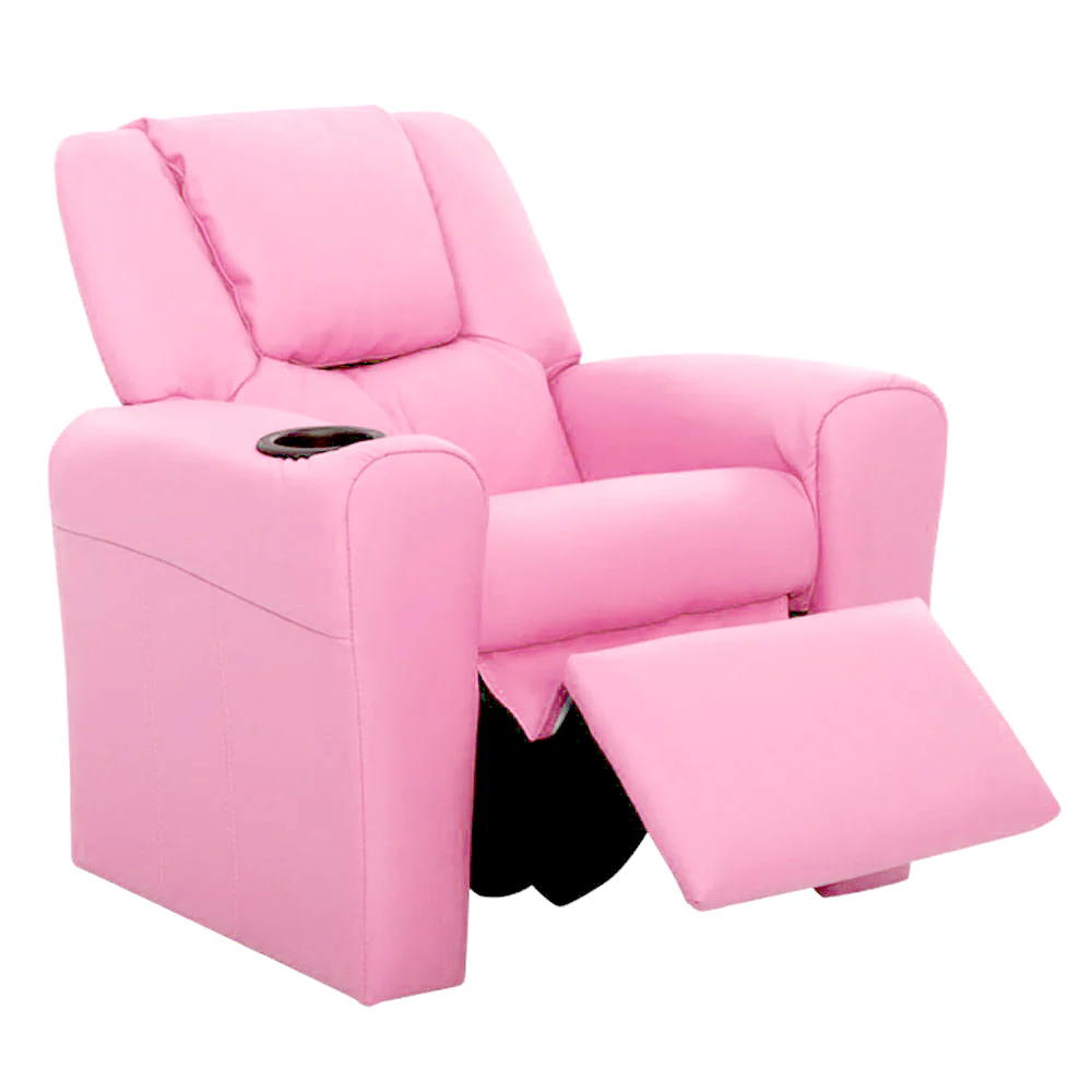 Kids Recliner Chair PU Leather Sofa Lounge Couch Children Armchair Pink - Image 3