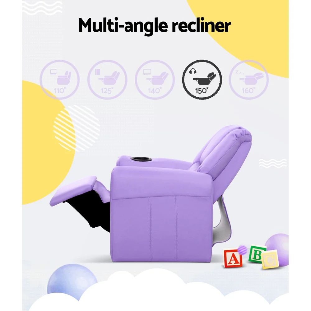 Kids Recliner Chair Purple PU Leather Sofa Lounge Couch Children Armchair - Image 5