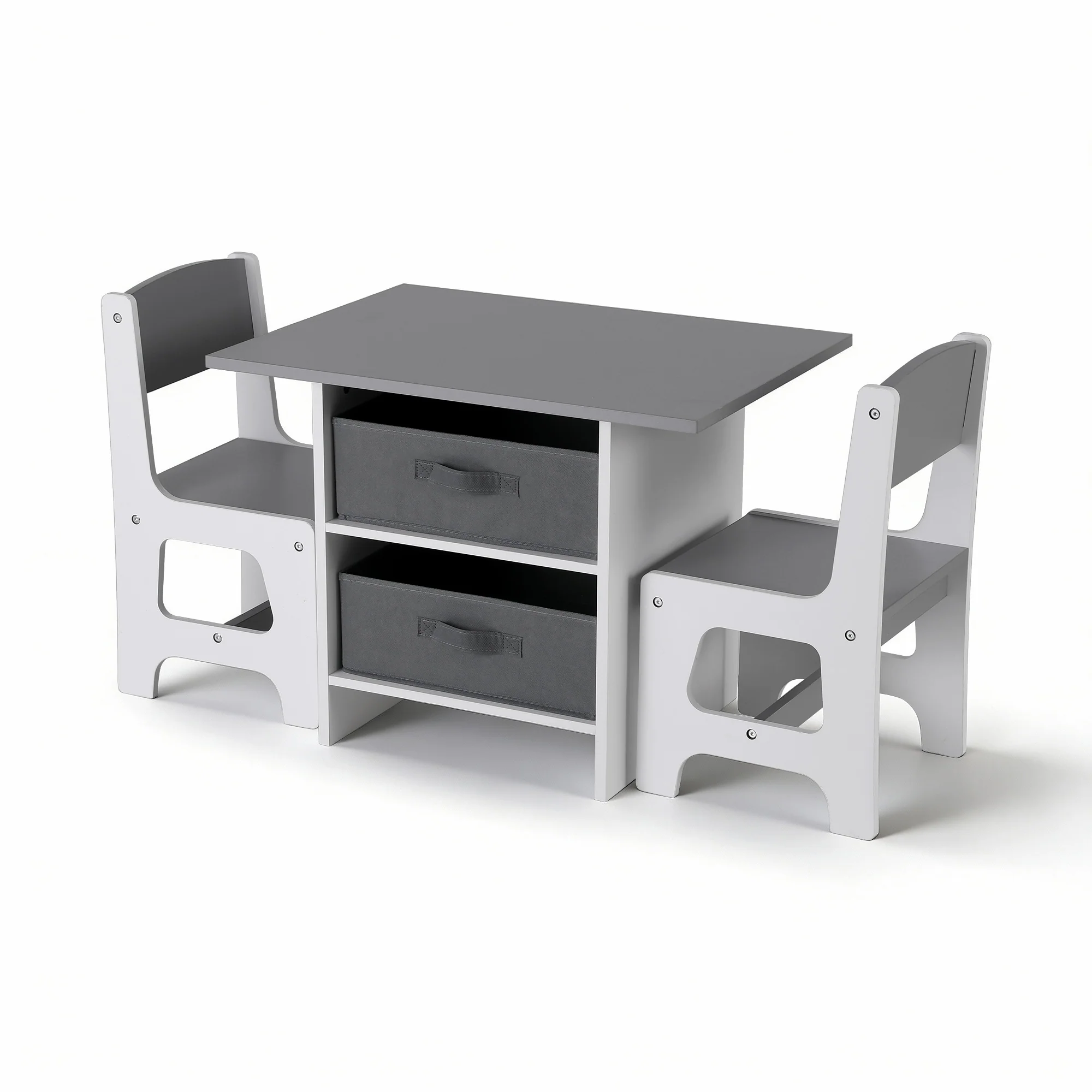 Kids Table and 2 Chairs Activity Set with Storage Drawers for Drawing, Reading, Crafts, Eating - Grey - Image 3