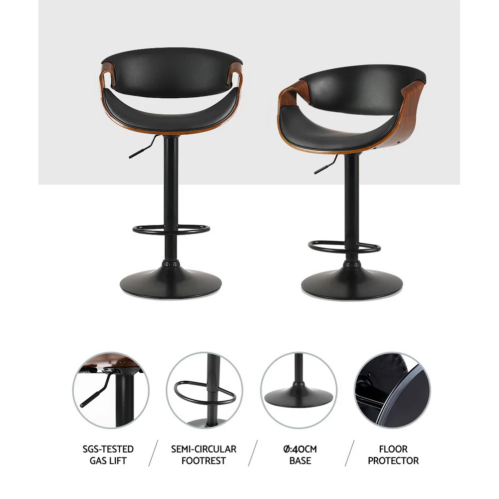 Landon Wood and Leather Gas Lift Bar Stool Black - Image 4