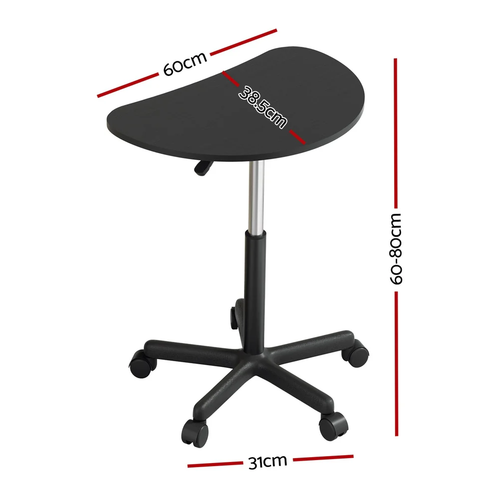 Laptop Desk Portable Height Adjustable Table Caster Wheels 60CM Black - Image 2