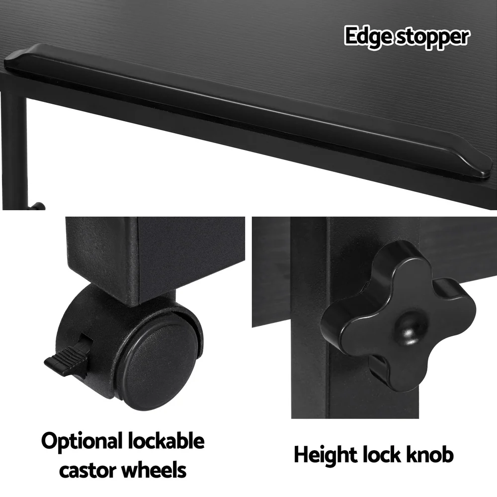 Laptop Desk Table Height Adjustable Wooden Bed Side Tables 80CM Black - Image 5