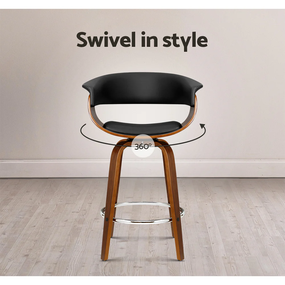 Lawson Wood and Leather Swivel Bar Stool Black - Image 6