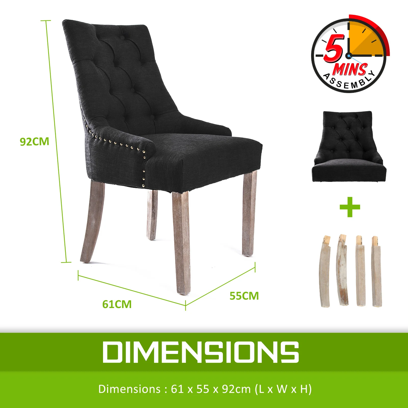 Lisette Amour French Provincial Dining Chair - Black - Image 12