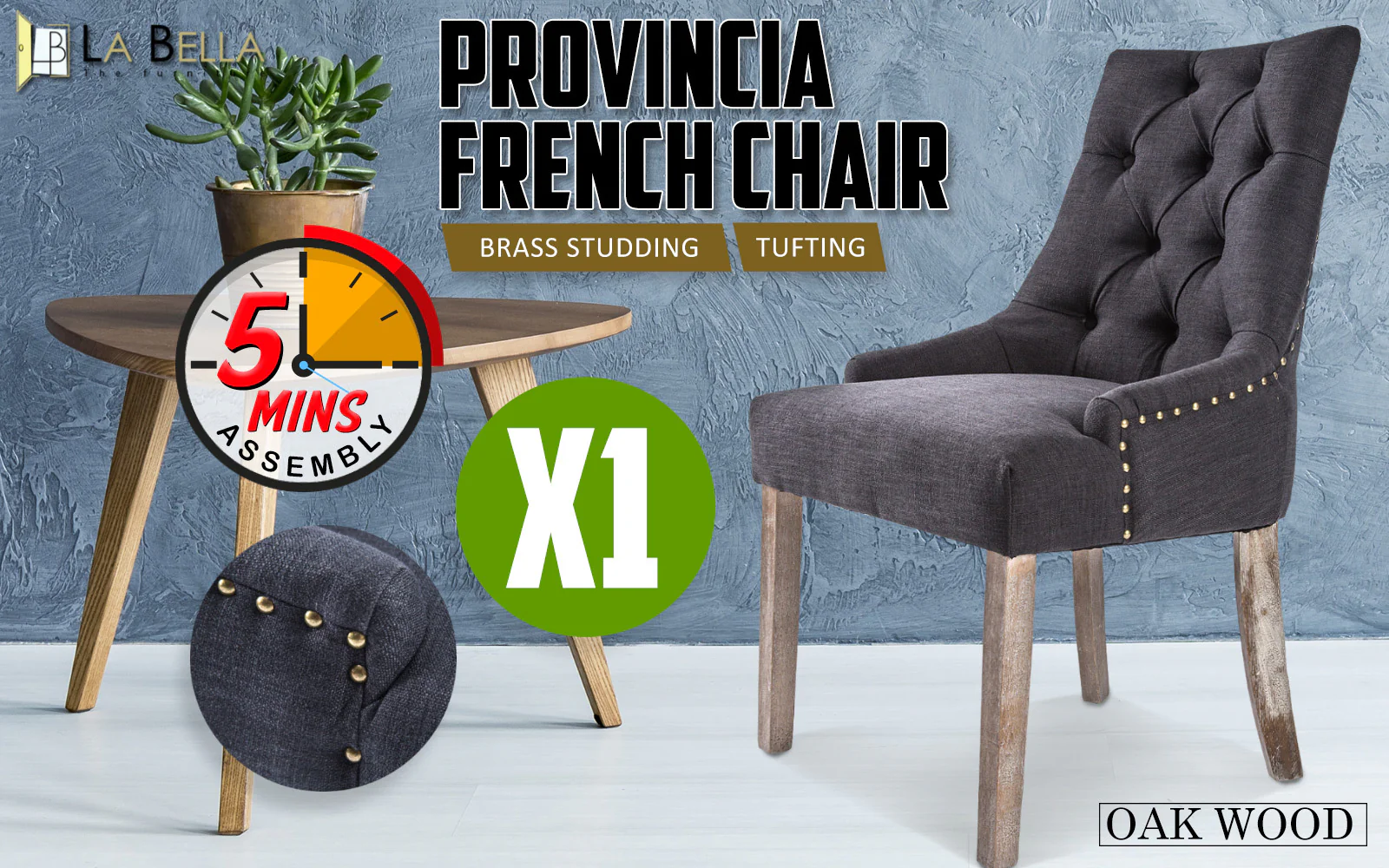 Lisette Amour French Provincial Dining Chair - Charcoal - Image 2