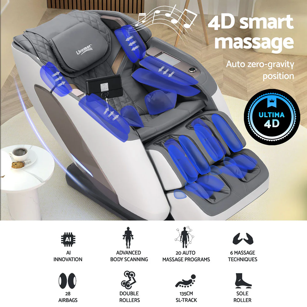 4D Massage Chair Electric Recliner Double Core Mechanism Massager Melisa White - Image 4