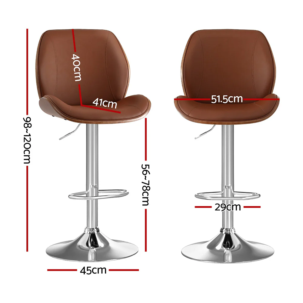 Lorien Adjustable Bentwood Leather Bar Stool - Brown - Image 2