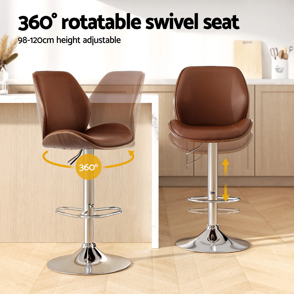 Lorien Adjustable Bentwood Leather Bar Stool - Brown - Image 4