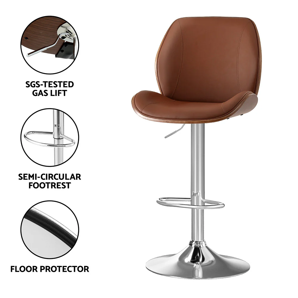 Lorien Adjustable Bentwood Leather Bar Stool - Brown - Image 6