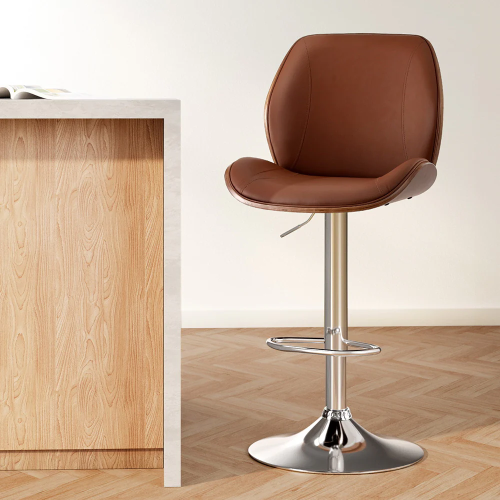 Lorien Adjustable Bentwood Leather Bar Stool - Brown - Image 7