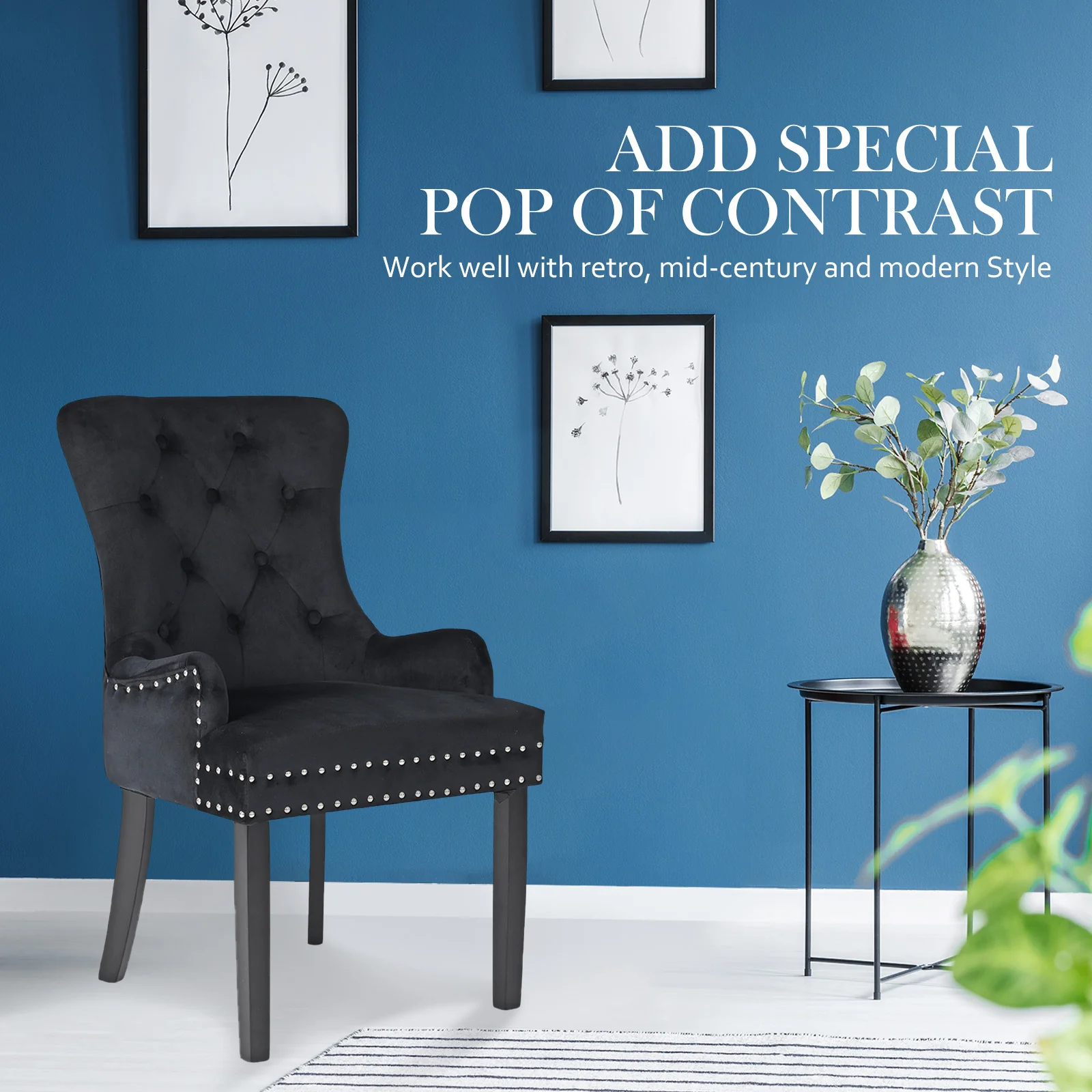 Lucienne French Provincial Velvet Dining Chair - Black - Image 2