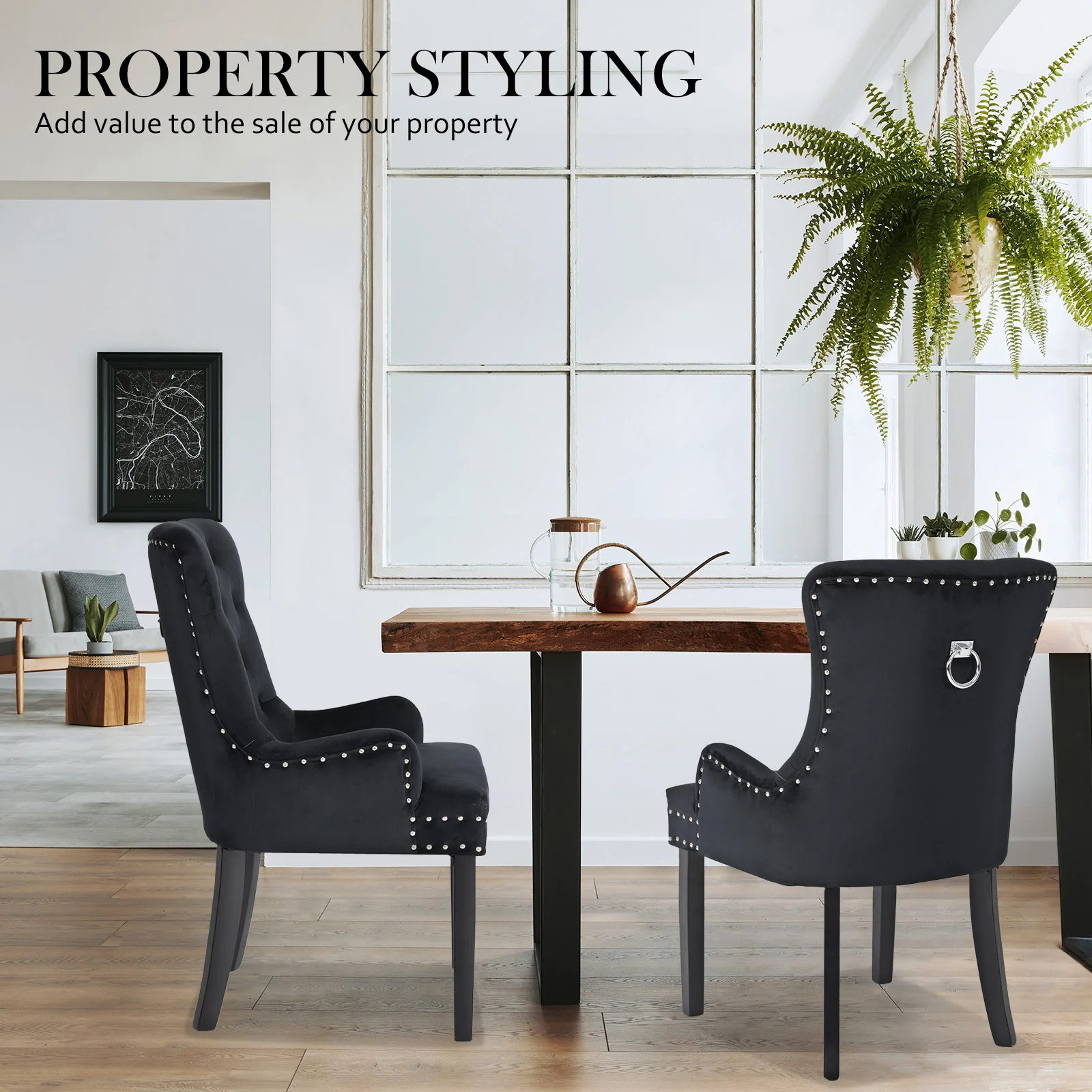 Lucienne French Provincial Velvet Dining Chair - Black - Image 5