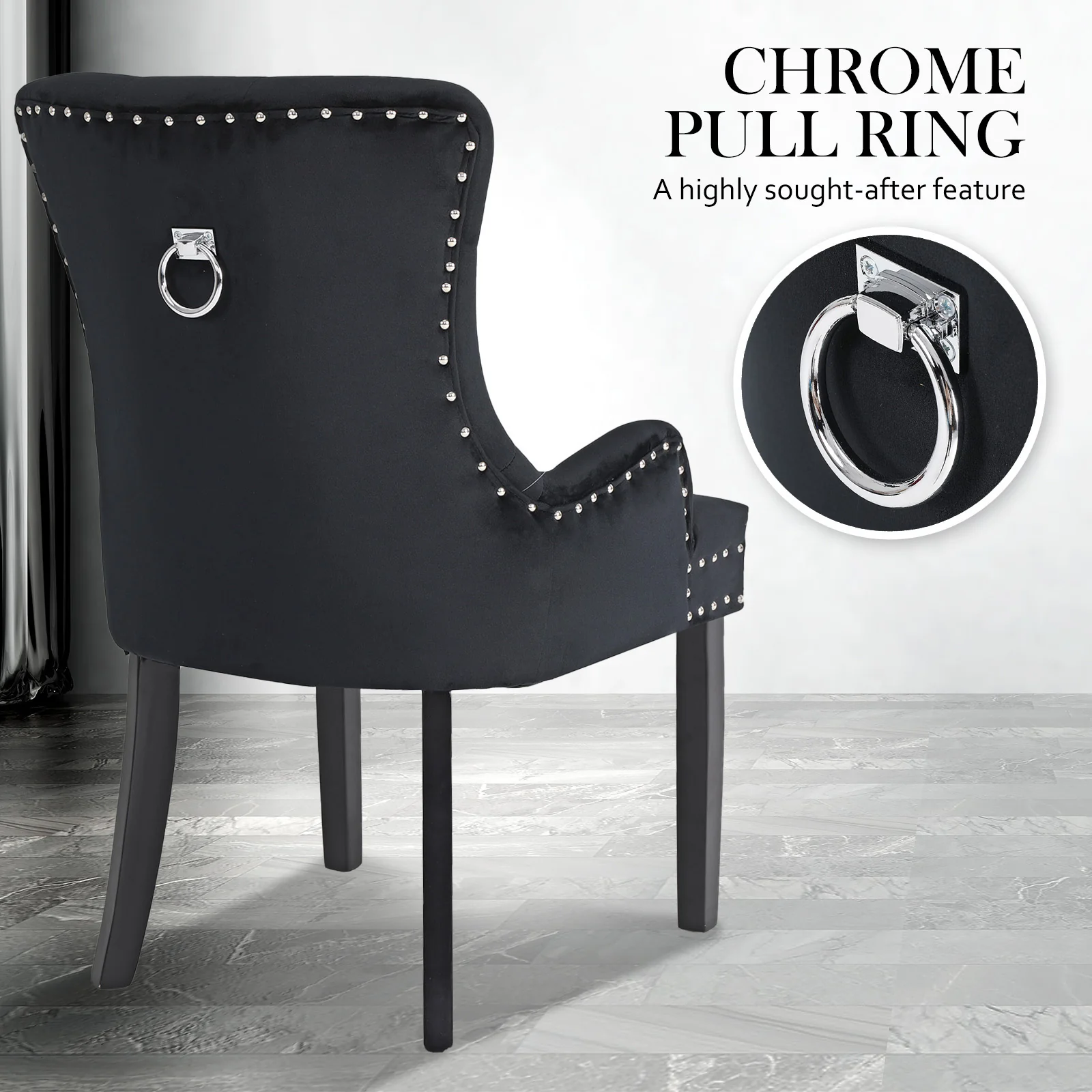 Lucienne French Provincial Velvet Dining Chair - Black - Image 7