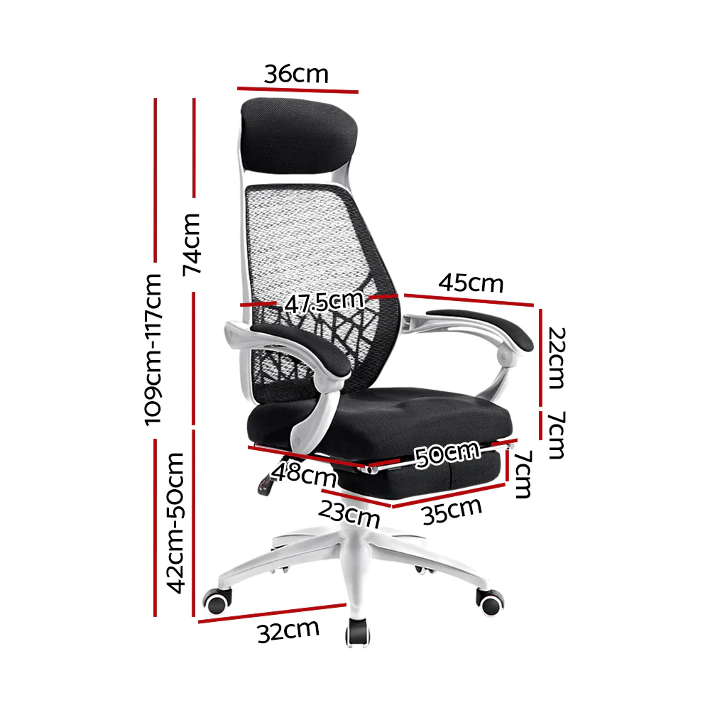 Mesh Office Chair Recliner Black White - Image 2