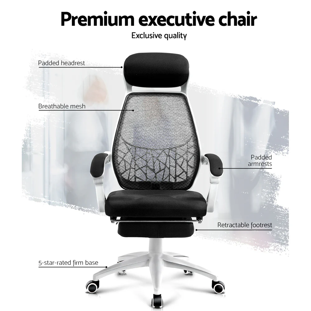 Mesh Office Chair Recliner Black White - Image 4