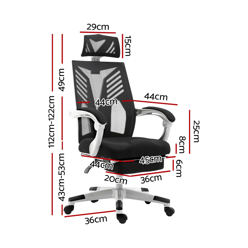 Mesh Office Chair Recliner Black White - Image 2