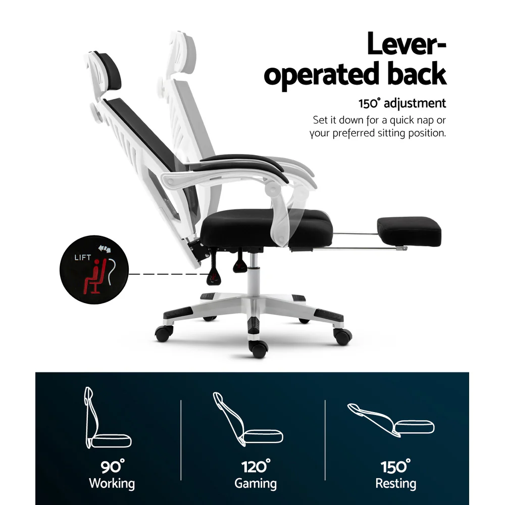 Mesh Office Chair Recliner Black White - Image 5