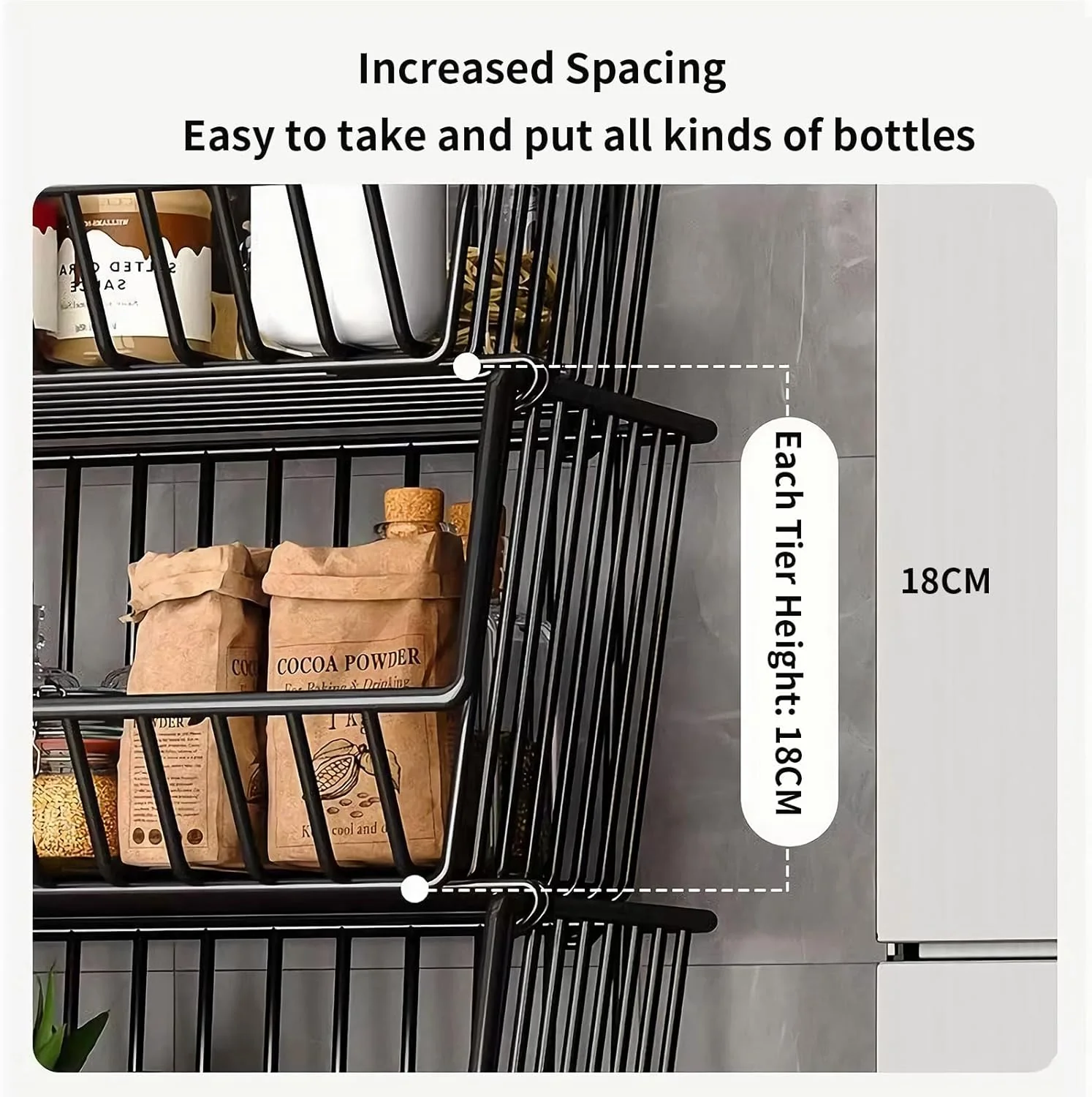 Metal 5-Tier Rolling Vegetable and Fruit Basket Cart Stand for Kitchen - Image 6