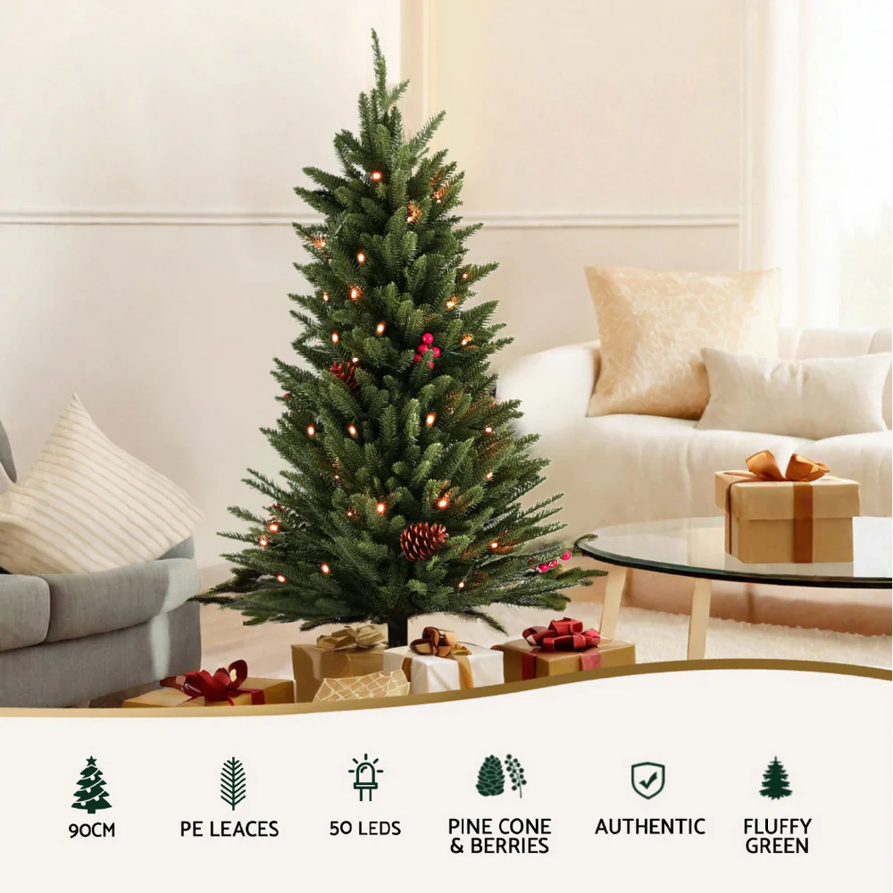 60CM Mini Christmas Tree – 52 Tips – Pre-lit 50 LED Lights - Image 4