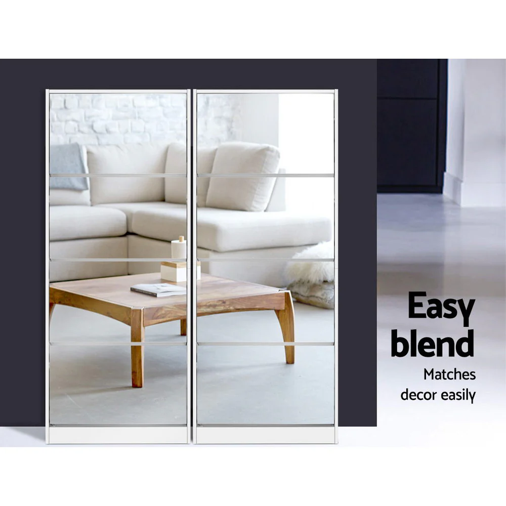 Mirror Shoe Cabinet – White (4 Compartments, Holds up to 60 Pairs) - Image 6