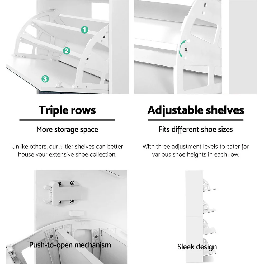 Mirror Shoe Cabinet – White (4 Compartments, Holds up to 60 Pairs) - Image 7