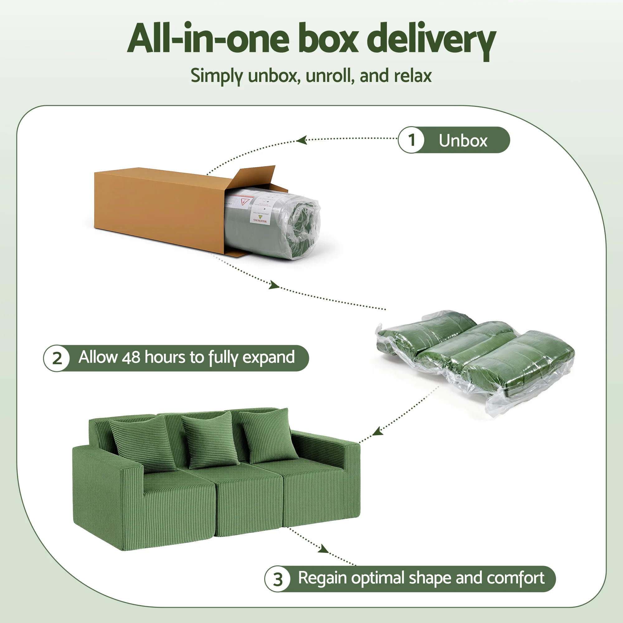 Modular 3-Seater Convertible Sofa Bed Sectional with Deep Seat - Green - Image 11