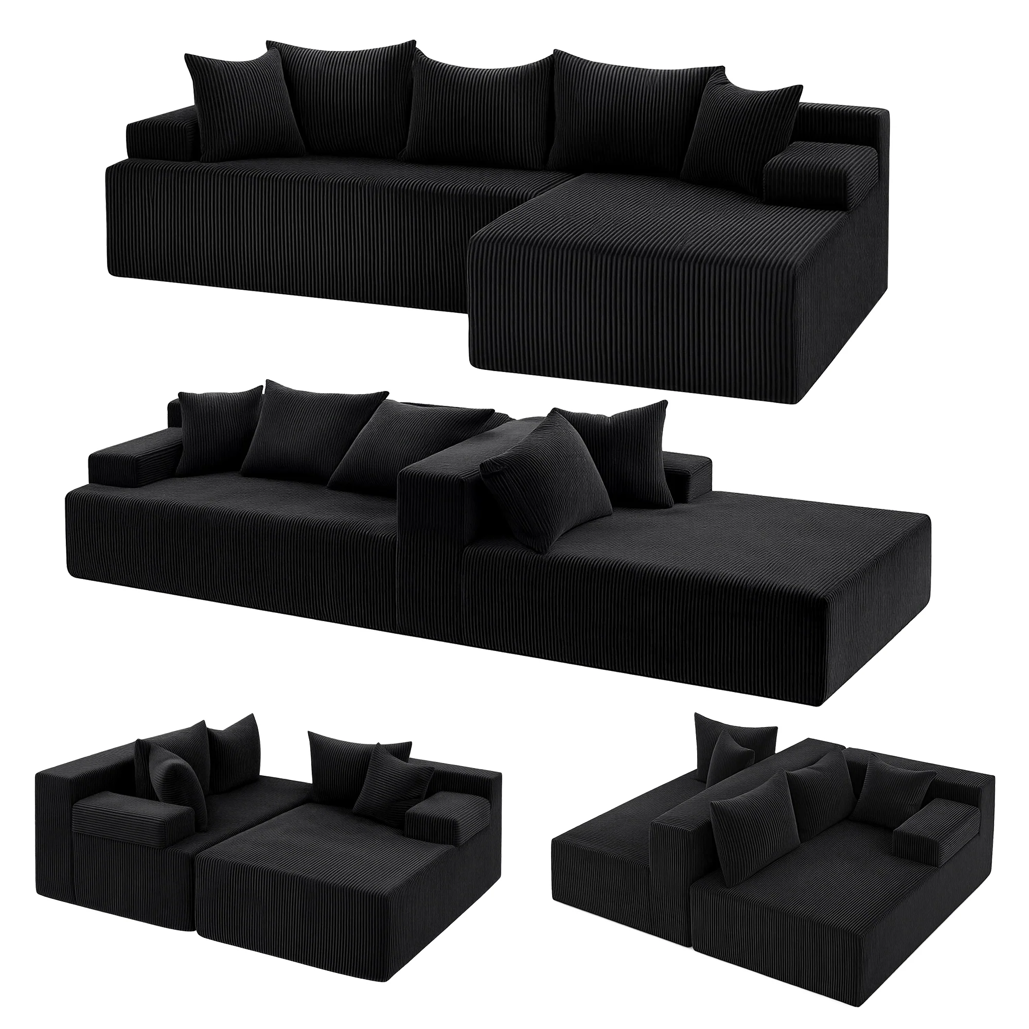 Modular 4-Seater Sectional Sofa Bed L-Shaped Deep Seat Couch - Green - Image 2