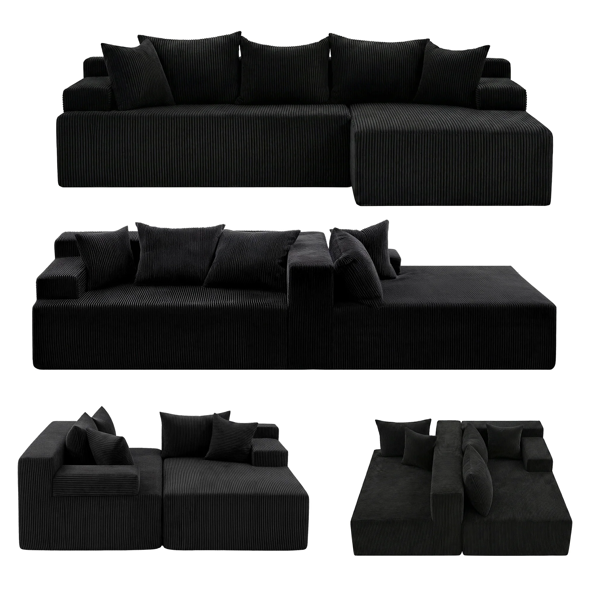 Modular 4-Seater Sectional Sofa Bed L-Shaped Deep Seat Couch - Green - Image 4