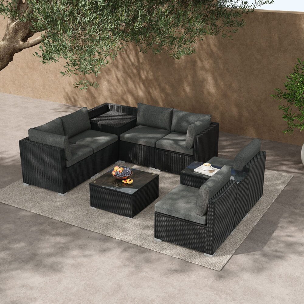 Modular Outdoor Lounge Set-9pcs Sofa, Armchairs and Coffee Table - Image 2