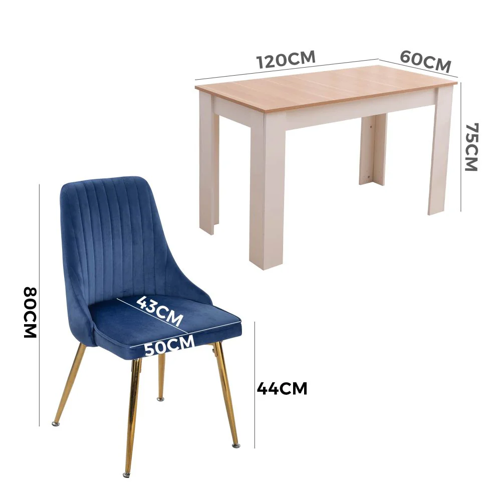 Natural Eveline Dining Set With 4 Blue Velvet Chairs - Image 10