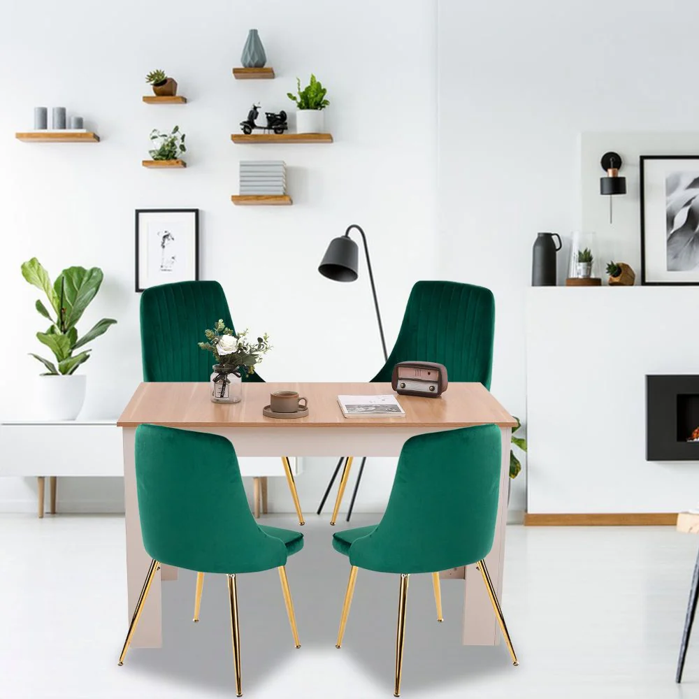 Natural Eveline Dining Set With 4 Green Velvet Chairs - Image 2