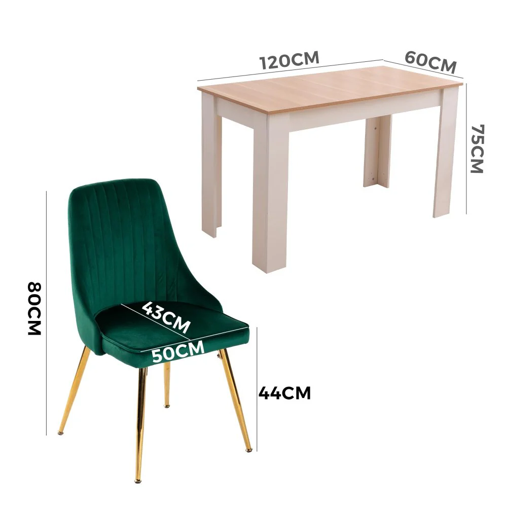 Natural Eveline Dining Set With 4 Green Velvet Chairs - Image 9