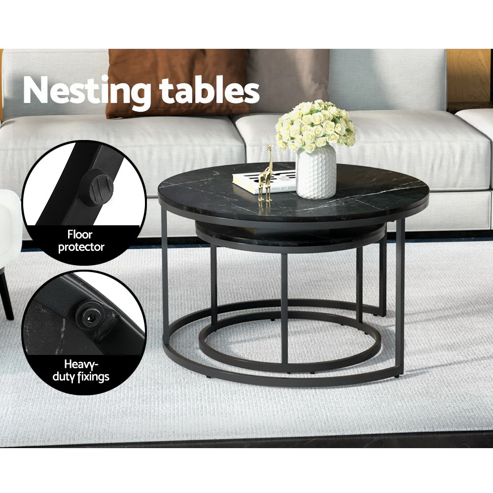 Nesting Coffee Table Set of 2 Marble Effect Tika - Image 4