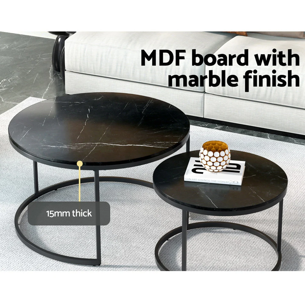 Nesting Coffee Table Set of 2 Marble Effect Tika - Image 5