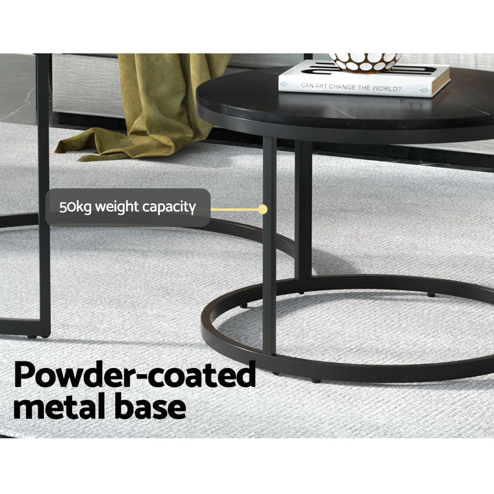 Nesting Coffee Table Set of 2 Marble Effect Tika - Image 6