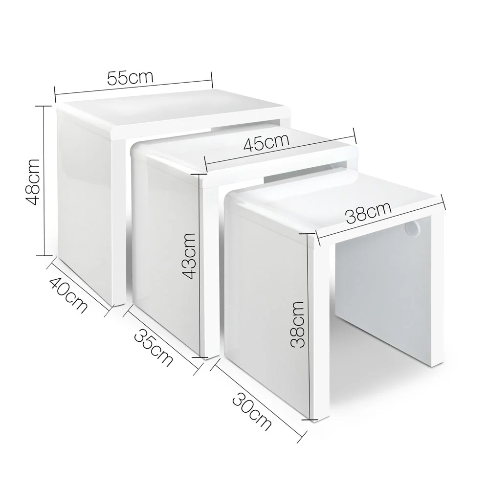 Nesting Coffee Table Set of 3 Glossy White - Image 3
